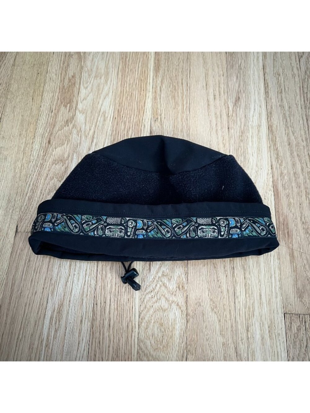 Copper River Fleece Black Totem Print Winter Toggle Hat Adult One Size